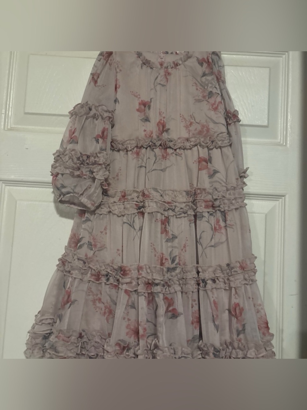 Matte dress Tiered Ruffle Mid dress - Dusty Pink Floral